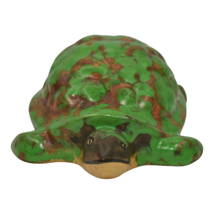 Weller Coppertone 1920s Art Pottery Green Large Turtle Paperweight Figurine