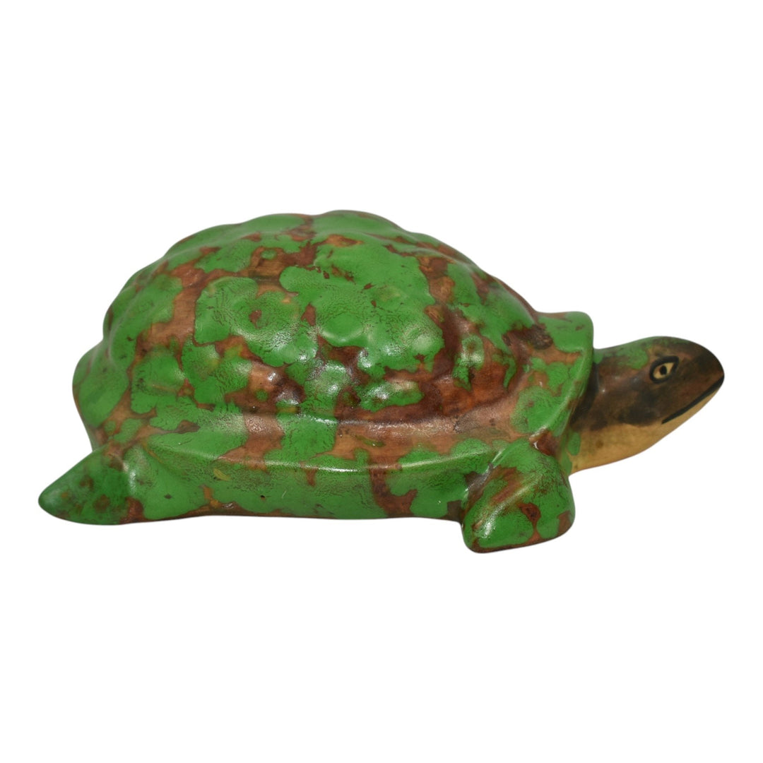 Weller Coppertone 1920s Art Pottery Green Large Turtle Paperweight Figurine