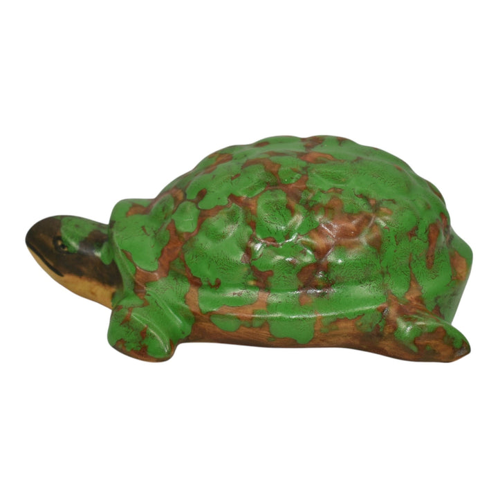 Weller Coppertone 1920s Art Pottery Green Large Turtle Paperweight Figurine