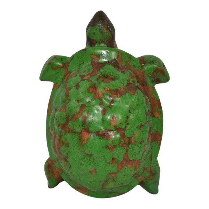 Weller Coppertone 1920s Art Pottery Green Large Turtle Paperweight Figurine