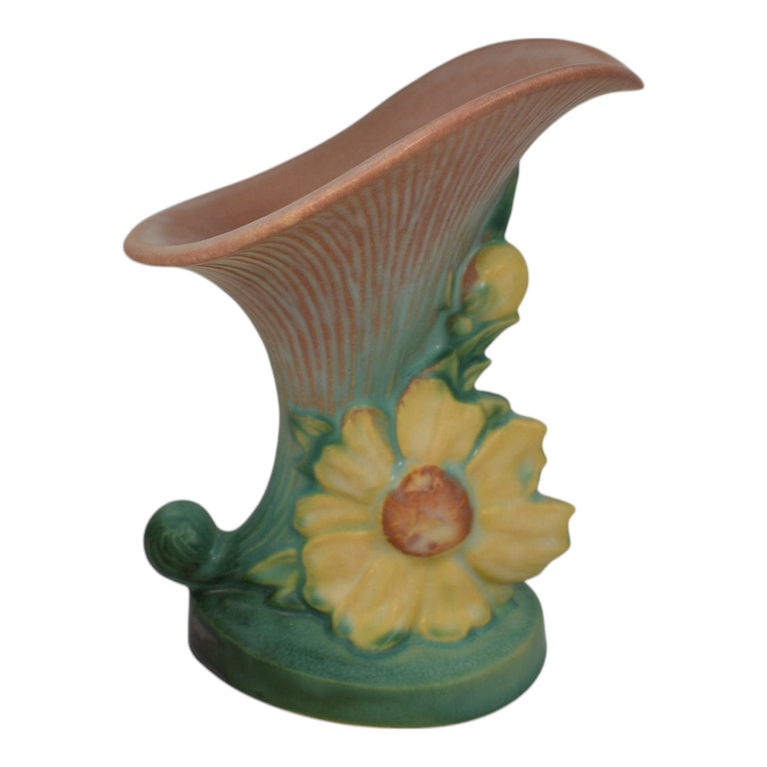 Roseville Peony Pink 1942 Mid Century Modern Art Pottery Cornucopia Vase 170-6 - Just Art Pottery