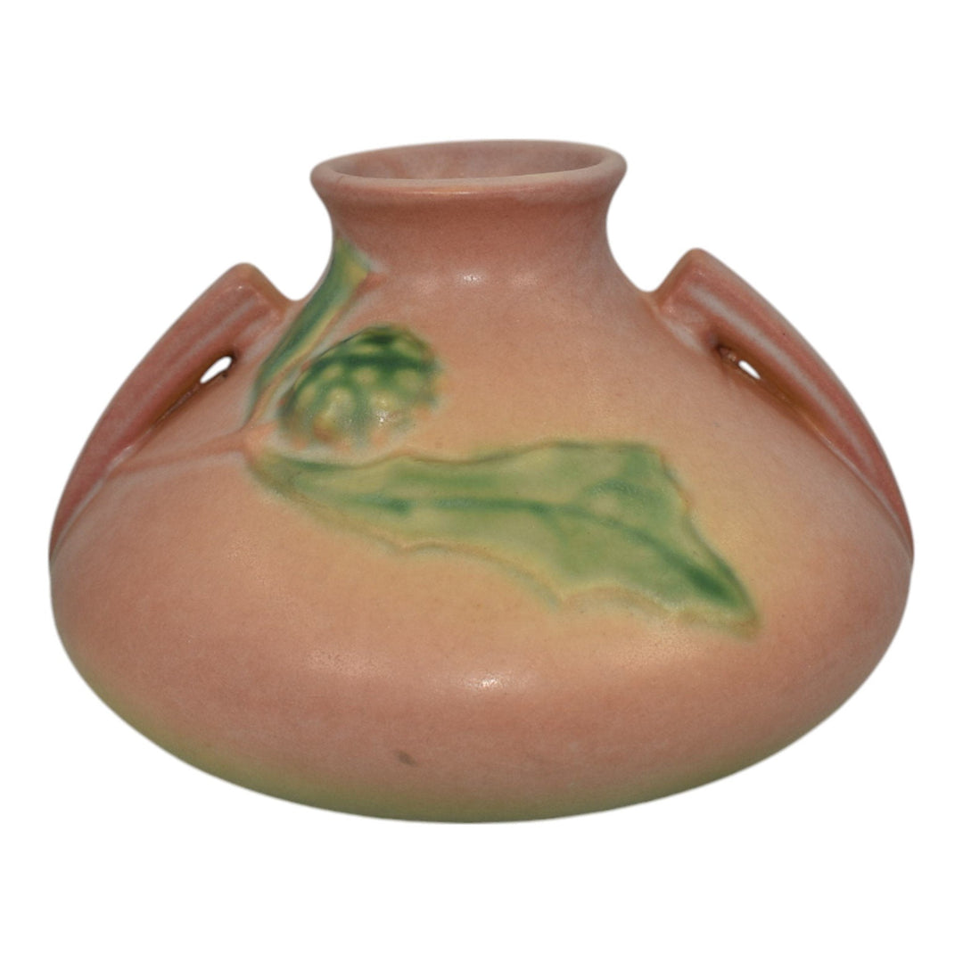 Roseville Thornapple Pink 1937 Vintage Art Deco Pottery Ceramic Squat Vase 808-4