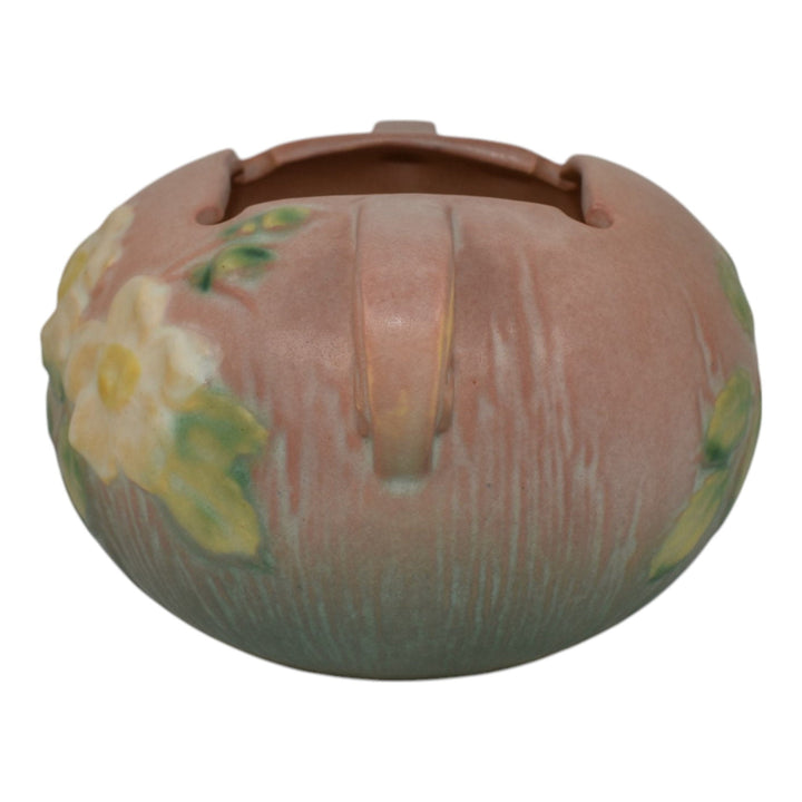 Roseville White Rose Pink 1940 Vintage Mid Century Modern Pottery Bowl 387-4 - Just Art Pottery