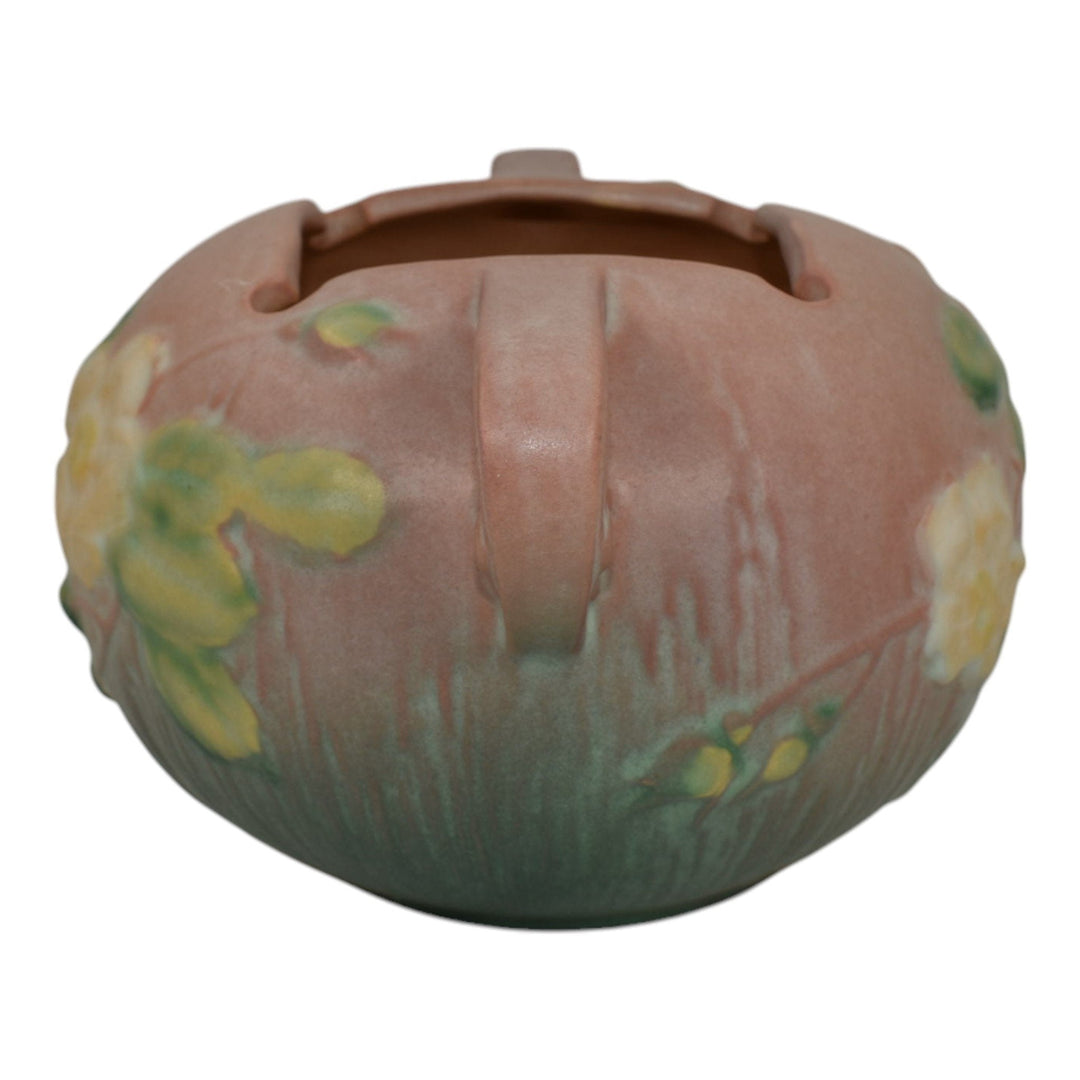Roseville White Rose Pink 1940 Vintage Mid Century Modern Pottery Bowl 387-4 - Just Art Pottery