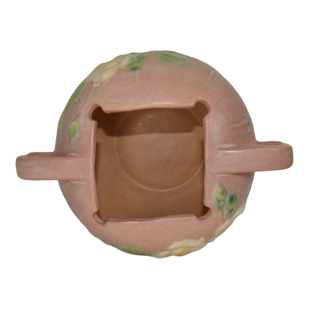 Roseville White Rose Pink 1940 Vintage Mid Century Modern Pottery Bowl 387-4 - Just Art Pottery