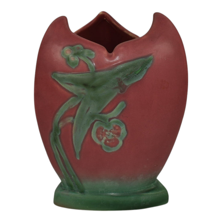 Weller Tutone 1920s Art Deco Pottery Red And Green Triangular Ceramic Vase