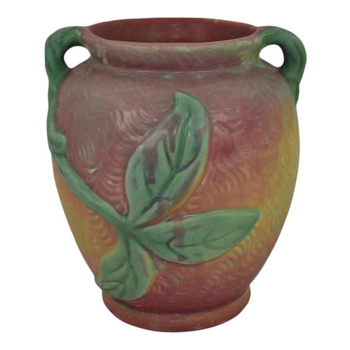 Weller Malverne 1920s Vintage Pottery Floral Red Green Ceramic Handled Vase - Just Art Pottery