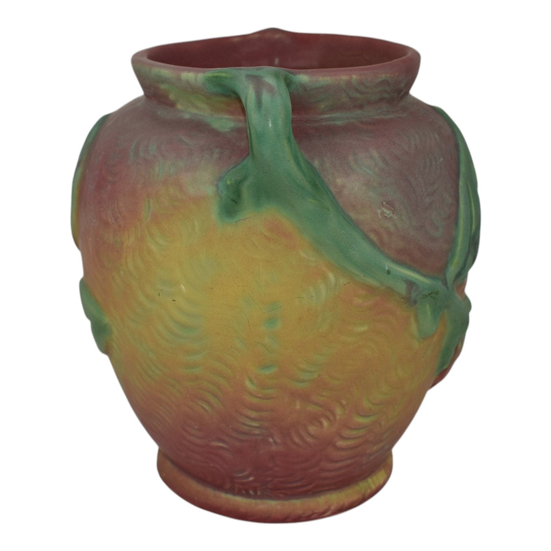 Weller Malverne 1920s Vintage Pottery Floral Red Green Ceramic Handled Vase