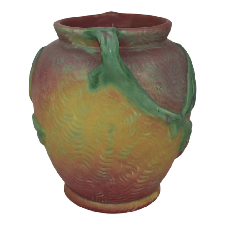 Weller Malverne 1920s Vintage Pottery Floral Red Green Ceramic Handled Vase - Just Art Pottery