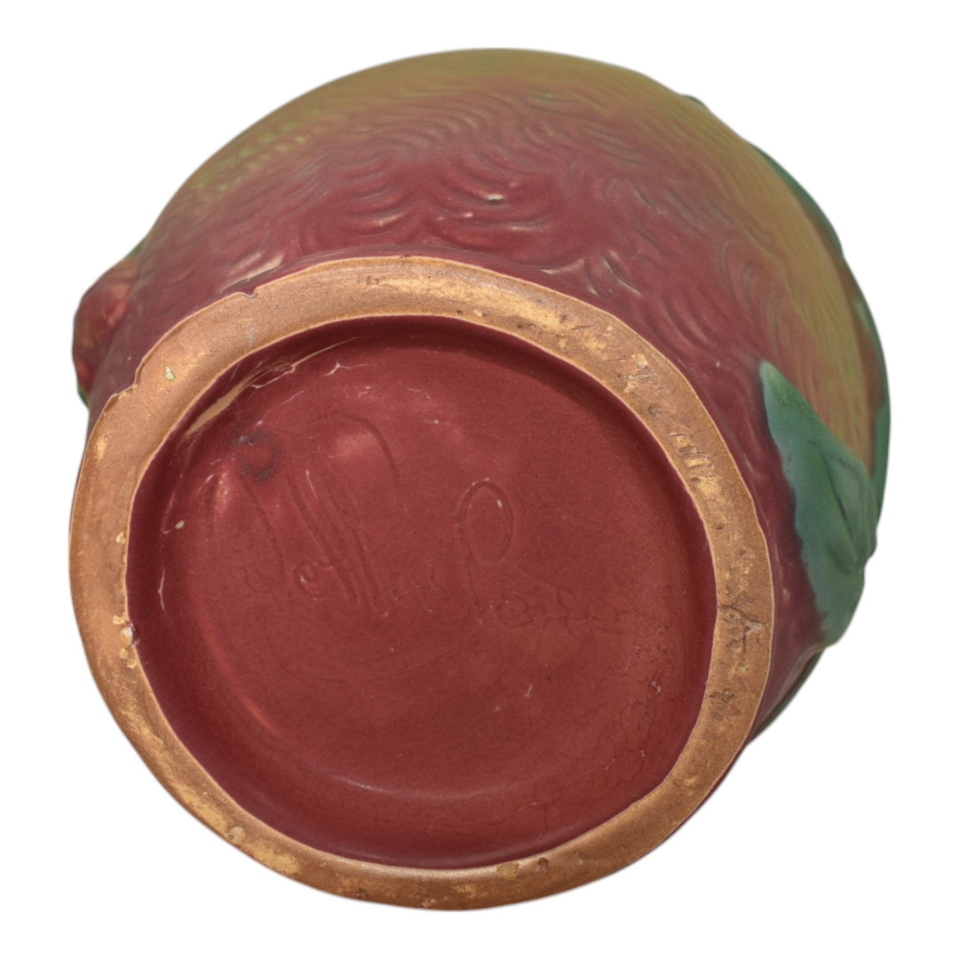 Weller Malverne 1920s Vintage Pottery Floral Red Green Ceramic Handled Vase - Just Art Pottery