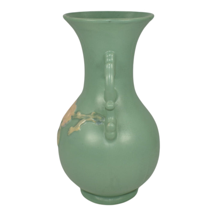 Weller Cameo Late 1930s Vintage Art Deco Pottery Green Ceramic Handled Vase