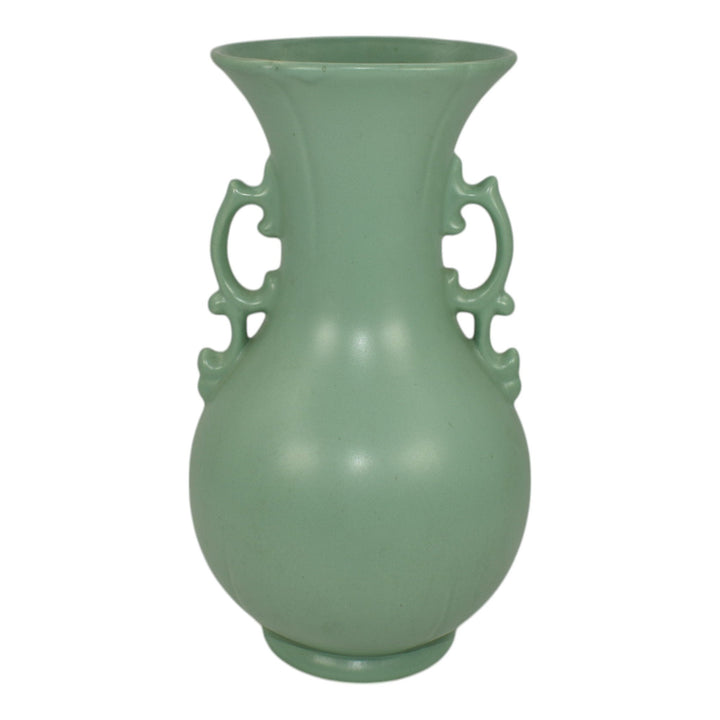 Weller Cameo Late 1930s Vintage Art Deco Pottery Green Ceramic Handled Vase