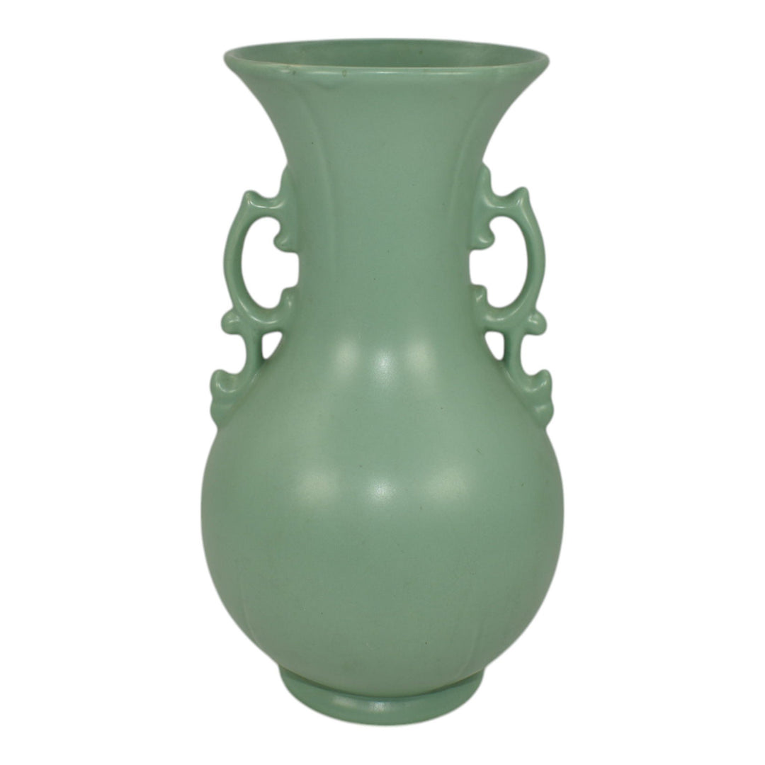 Weller Cameo Late 1930s Vintage Art Deco Pottery Green Ceramic Handled Vase - Just Art Pottery