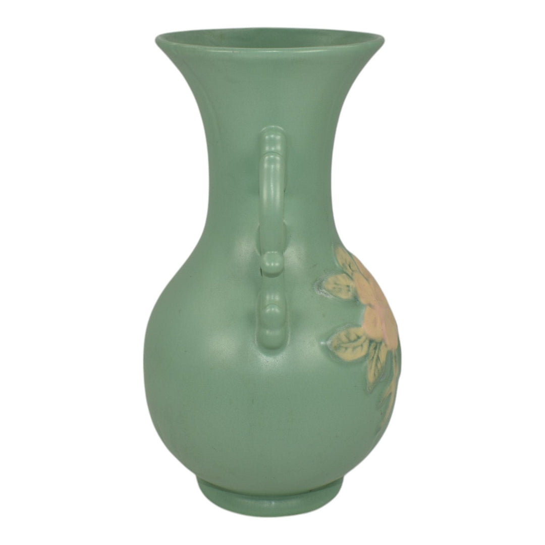 Weller Cameo Late 1930s Vintage Art Deco Pottery Green Ceramic Handled Vase