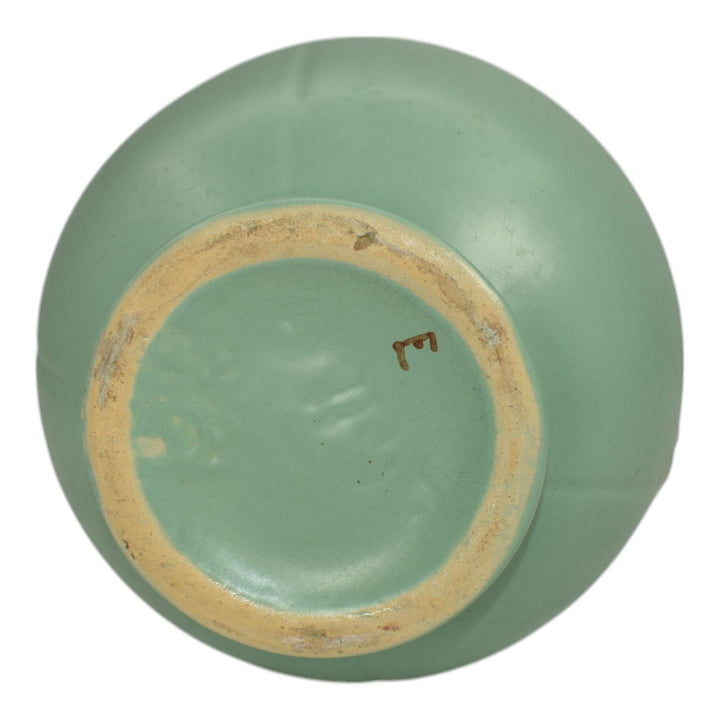 Weller Cameo Late 1930s Vintage Art Deco Pottery Green Ceramic Handled Vase - Just Art Pottery