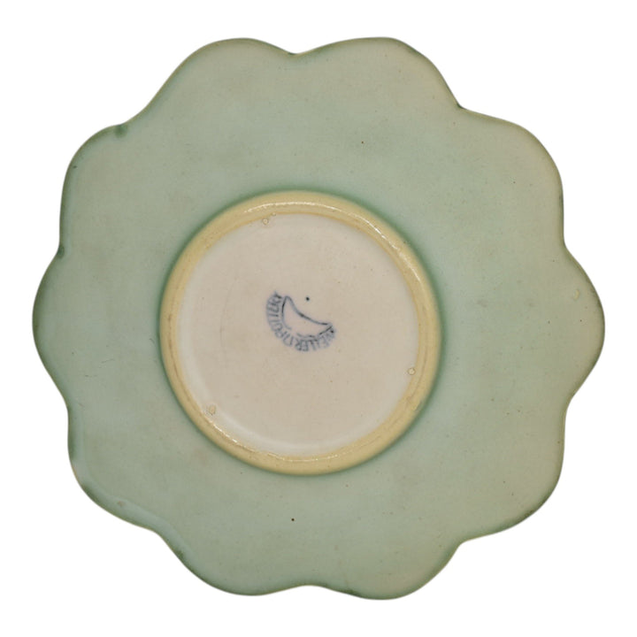 Weller Pumila 1920s Vintage Art Pottery Green Ceramic Water Lily Console Bowl - Just Art Pottery