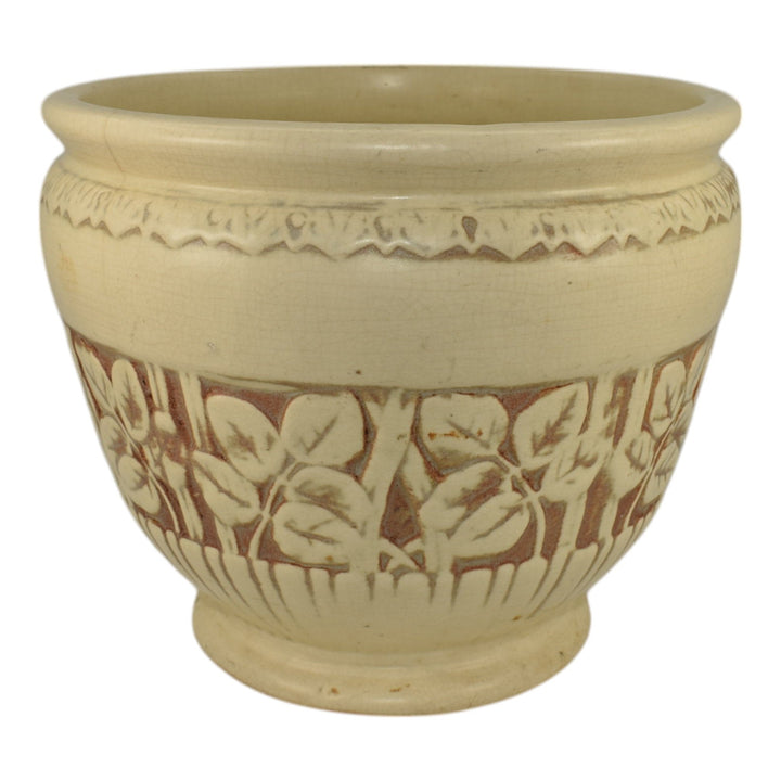 Weller Clinton Ivory Vintage Art Pottery Leaf Ceramic Jardiniere Planter
