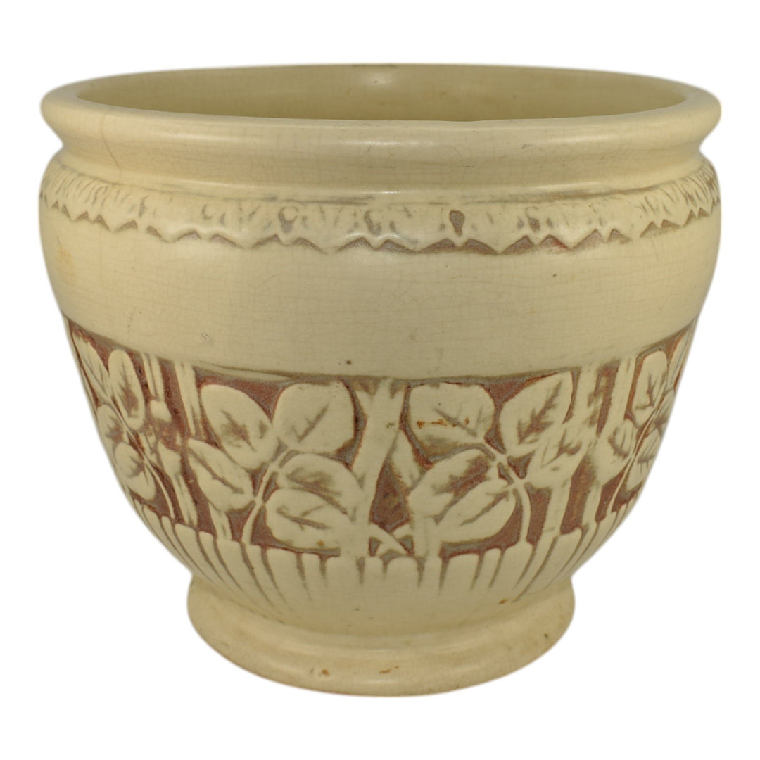 Weller Clinton Ivory Vintage Art Pottery Leaf Ceramic Jardiniere Planter - Just Art Pottery