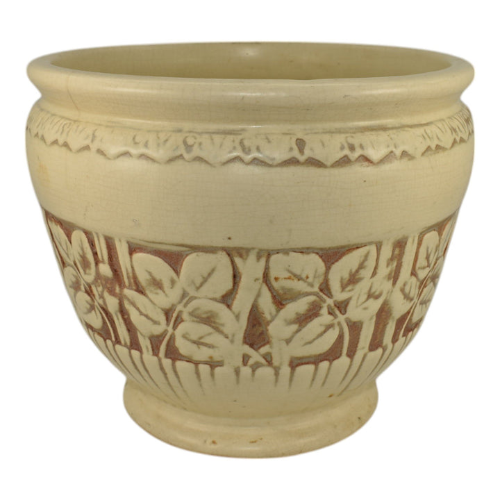 Weller Clinton Ivory Vintage Art Pottery Leaf Ceramic Jardiniere Planter - Just Art Pottery