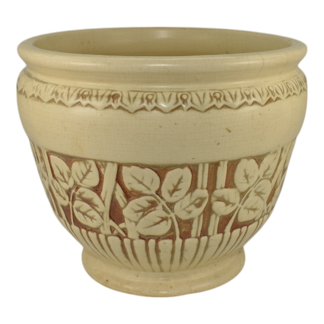 Weller Clinton Ivory Vintage Art Pottery Leaf Ceramic Jardiniere Planter - Just Art Pottery