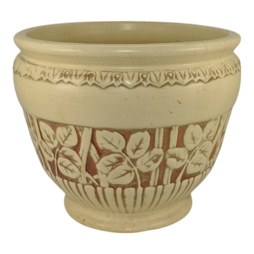 Weller Clinton Ivory Vintage Art Pottery Leaf Ceramic Jardiniere Planter