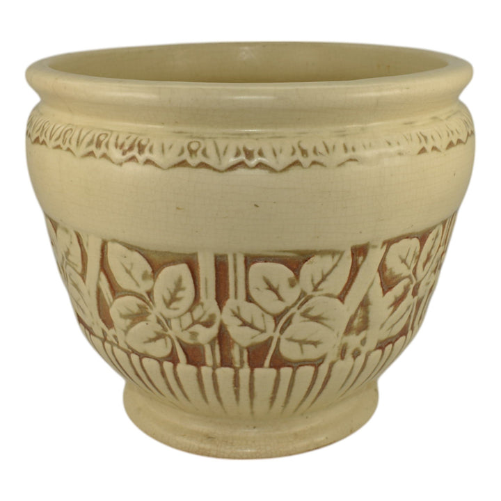 Weller Clinton Ivory Vintage Art Pottery Leaf Ceramic Jardiniere Planter - Just Art Pottery