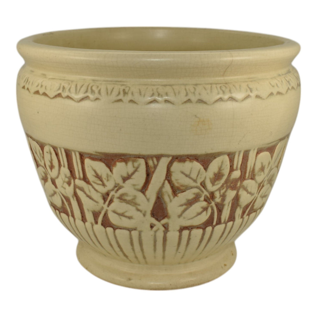 Weller Clinton Ivory Vintage Art Pottery Leaf Ceramic Jardiniere Planter - Just Art Pottery