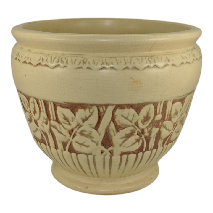 Weller Clinton Ivory Vintage Art Pottery Leaf Ceramic Jardiniere Planter - Just Art Pottery