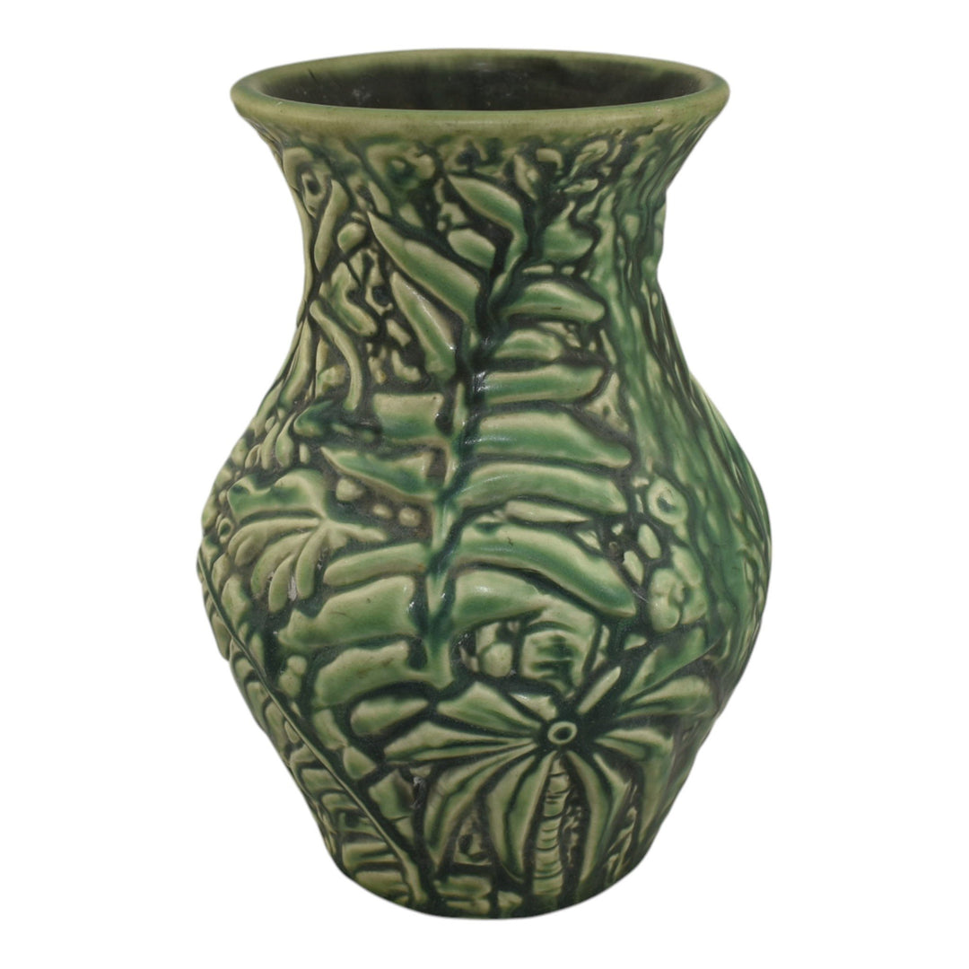 Weller Marvo 1920s Vintage Art Deco Pottery Green Palm Frond Ceramic Vase