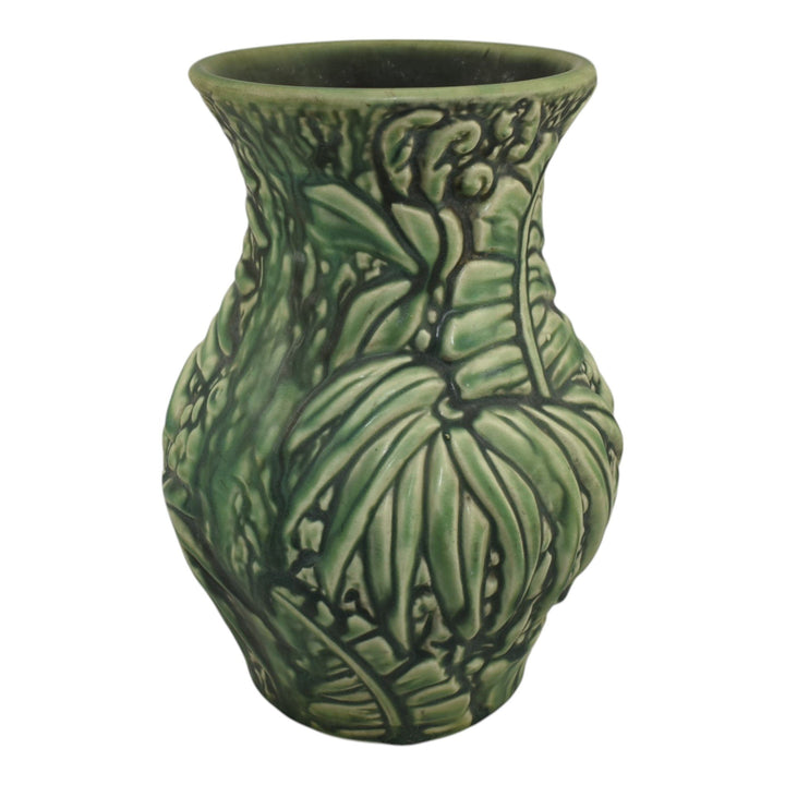 Weller Marvo 1920s Vintage Art Deco Pottery Green Palm Frond Ceramic Vase