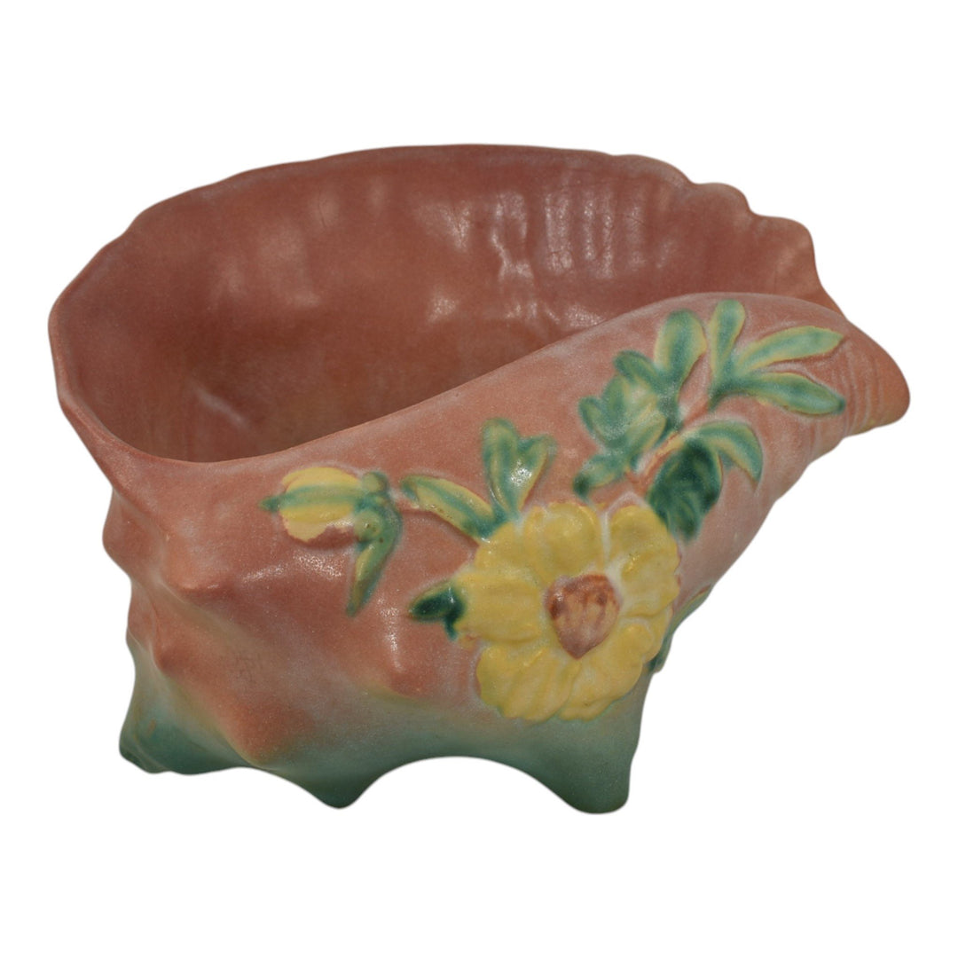 Roseville Peony Pink 1942 Vintage Art Pottery Conch Shell Planter Vase 436 - Just Art Pottery