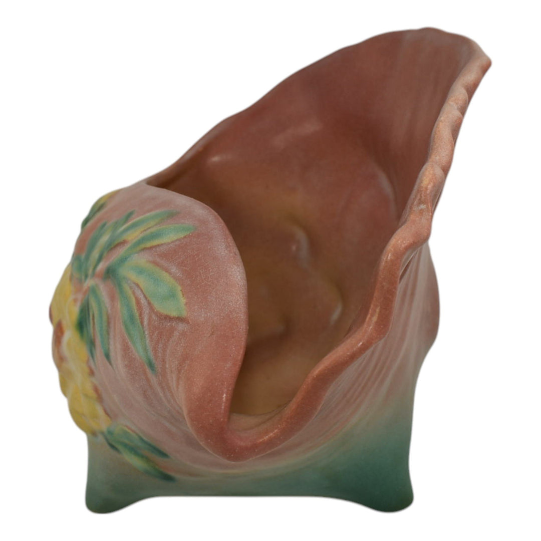 Roseville Peony Pink 1942 Vintage Art Pottery Conch Shell Planter Vase 436 - Just Art Pottery
