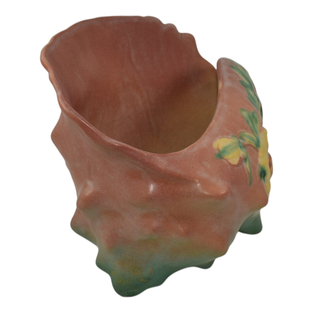 Roseville Peony Pink 1942 Vintage Art Pottery Conch Shell Planter Vase 436 - Just Art Pottery