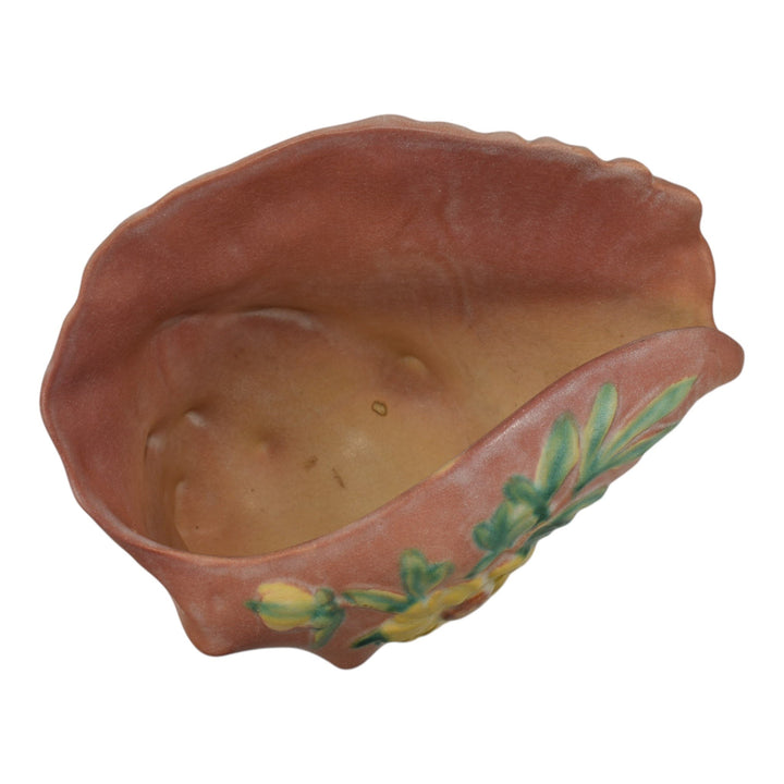 Roseville Peony Pink 1942 Vintage Art Pottery Conch Shell Planter Vase 436 - Just Art Pottery