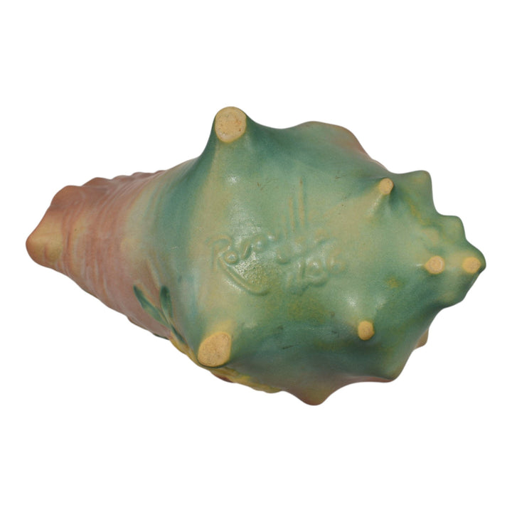 Roseville Peony Pink 1942 Vintage Art Pottery Conch Shell Planter Vase 436 - Just Art Pottery