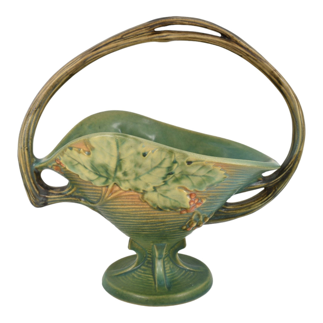 Roseville Bushberry Green 1941 Mid Century Modern Pottery Ceramic Basket 372-12 - Just Art Pottery