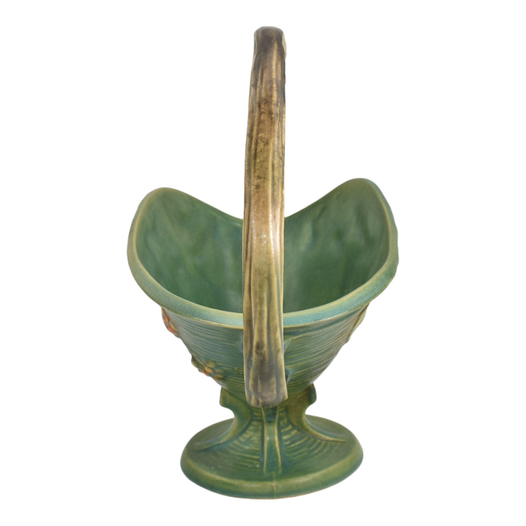 Roseville Bushberry Green 1941 Mid Century Modern Pottery Ceramic Basket 372-12 - Just Art Pottery