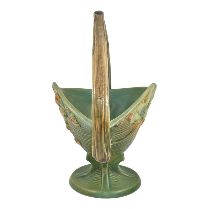 Roseville Bushberry Green 1941 Mid Century Modern Pottery Ceramic Basket 372-12 - Just Art Pottery