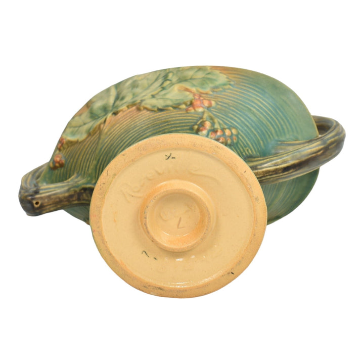 Roseville Bushberry Green 1941 Mid Century Modern Pottery Ceramic Basket 372-12 - Just Art Pottery