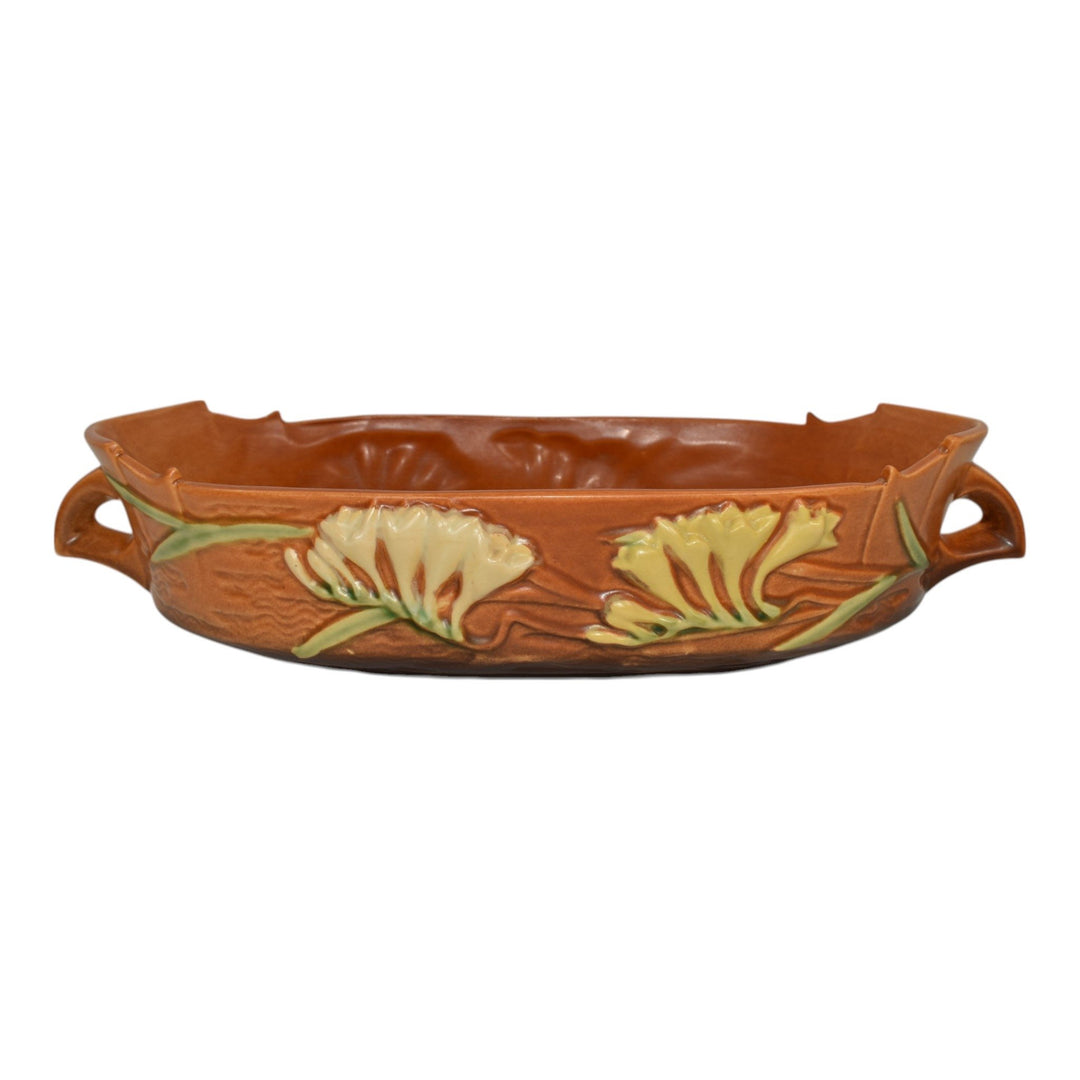 Roseville Freesia Brown 1945 Vintage Art Pottery Ceramic Console Bowl 468-12 - Just Art Pottery