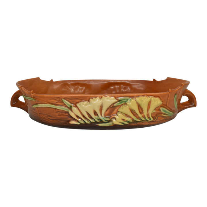 Roseville Freesia Brown 1945 Vintage Art Pottery Ceramic Console Bowl 468-12 - Just Art Pottery