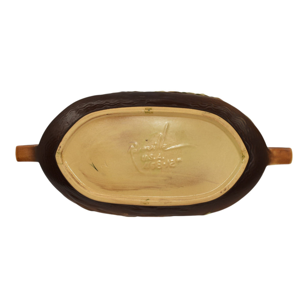 Roseville Freesia Brown 1945 Vintage Art Pottery Ceramic Console Bowl 468-12 - Just Art Pottery