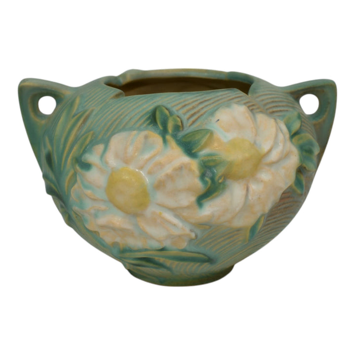 Roseville Peony Green 1942 Mid Century Modern Art Pottery Ceramic Bowl 427-4 - Just Art Pottery