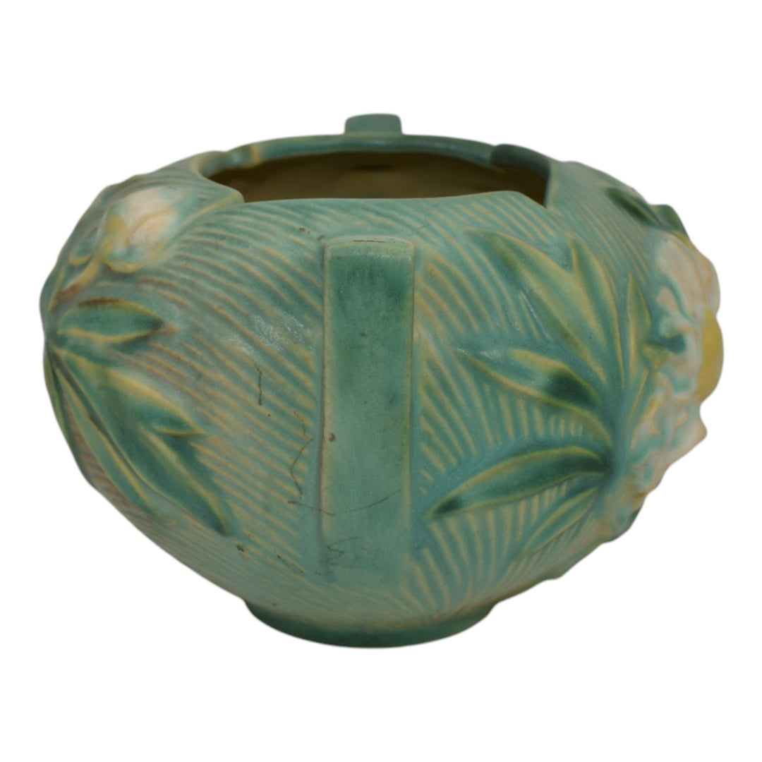 Roseville Peony Green 1942 Mid Century Modern Art Pottery Ceramic Bowl 427-4 - Just Art Pottery