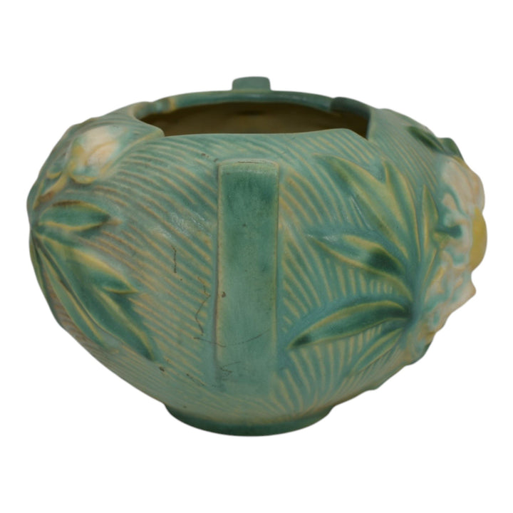 Roseville Peony Green 1942 Mid Century Modern Art Pottery Ceramic Bowl 427-4 - Just Art Pottery