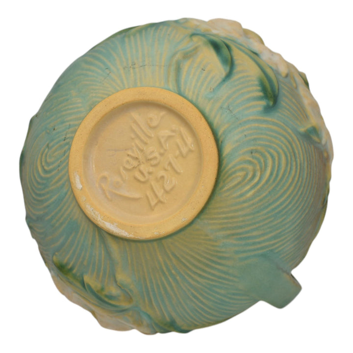 Roseville Peony Green 1942 Mid Century Modern Art Pottery Ceramic Bowl 427-4 - Just Art Pottery
