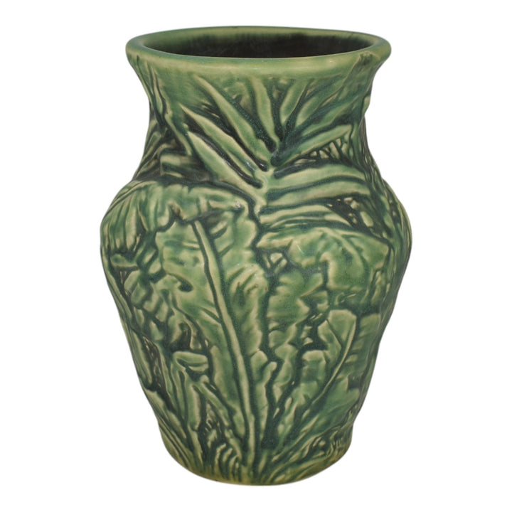 Weller Marvo 1920s Vintage Art Deco Pottery Green Palm Frond Ceramic Vase