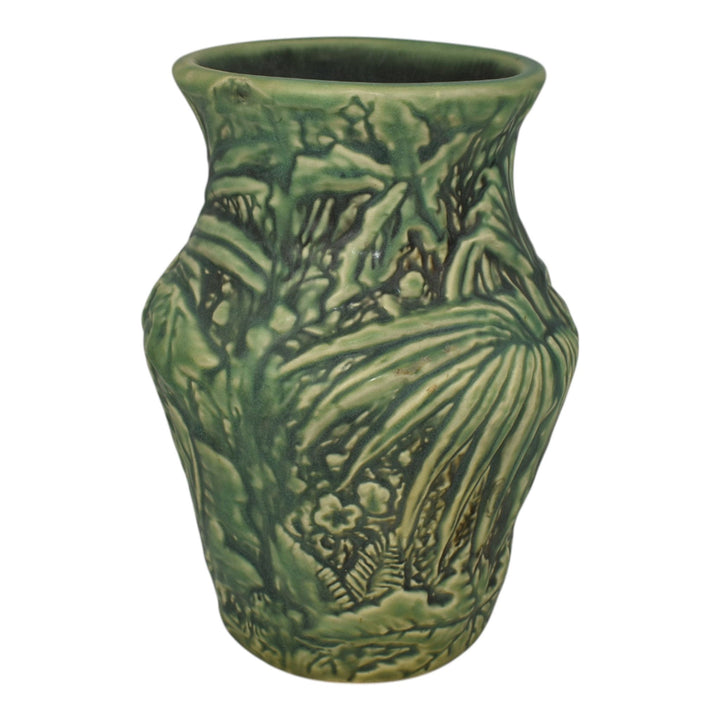 Weller Marvo 1920s Vintage Art Deco Pottery Green Palm Frond Ceramic Vase