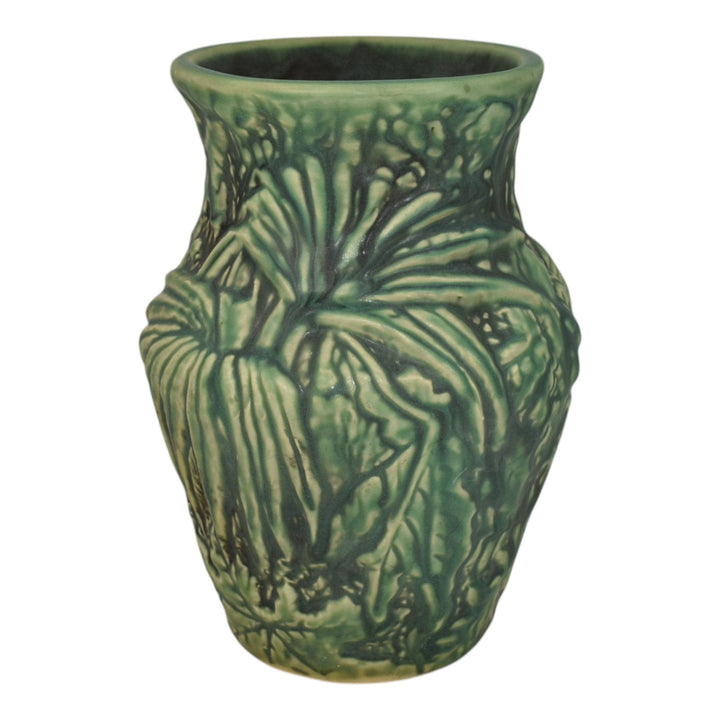 Weller Marvo 1920s Vintage Art Deco Pottery Green Palm Frond Ceramic Vase