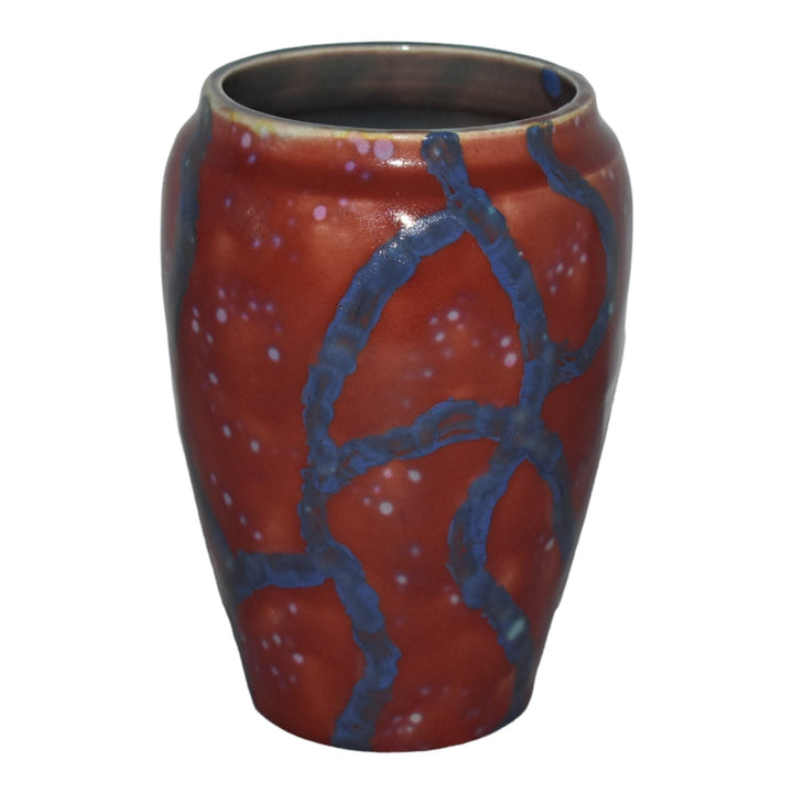 Paul Katrich Studio Pottery Red Blue Pink Luster Hand Made Ceramic Vase 846